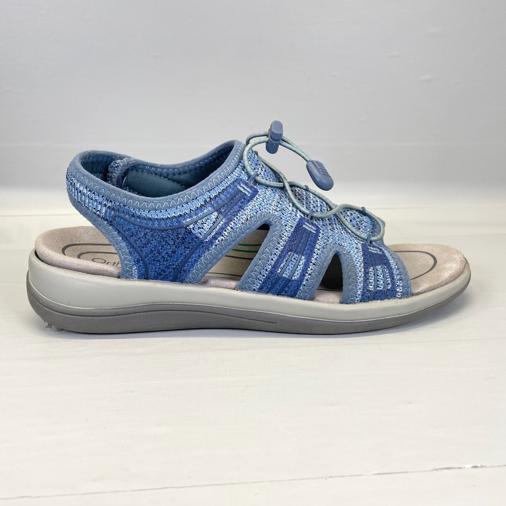 Orthofeet Maui 803 Wedge Sandals Womens Size 10 B Blue Stretch Knit Comfort Shoe